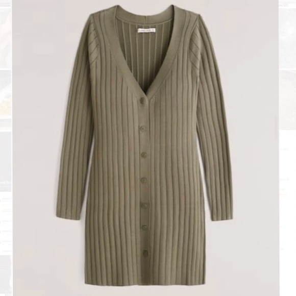 Abercrombie & Fitch Dresses & Skirts - Abercrombie & Fitch Olive green ribbed knit mini cardigan dress, size small